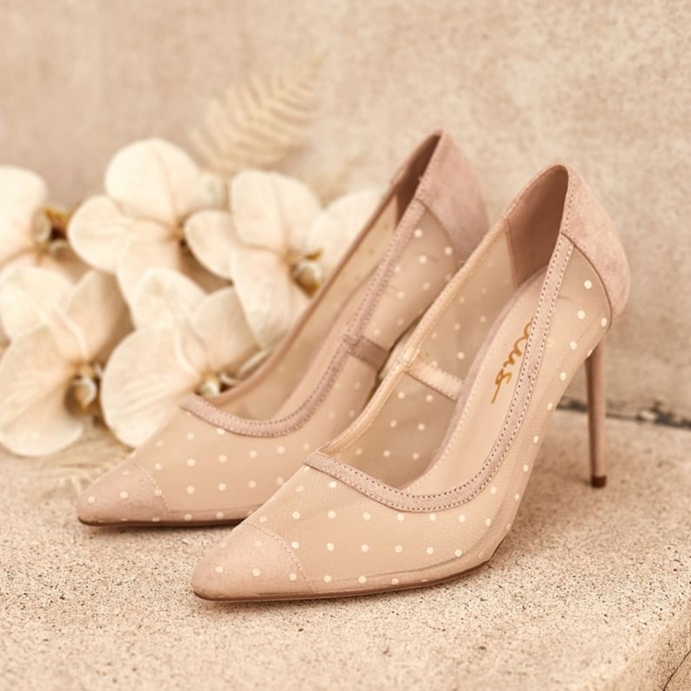 Van Light Nude Polka Dot Pointed-Toe Pumps